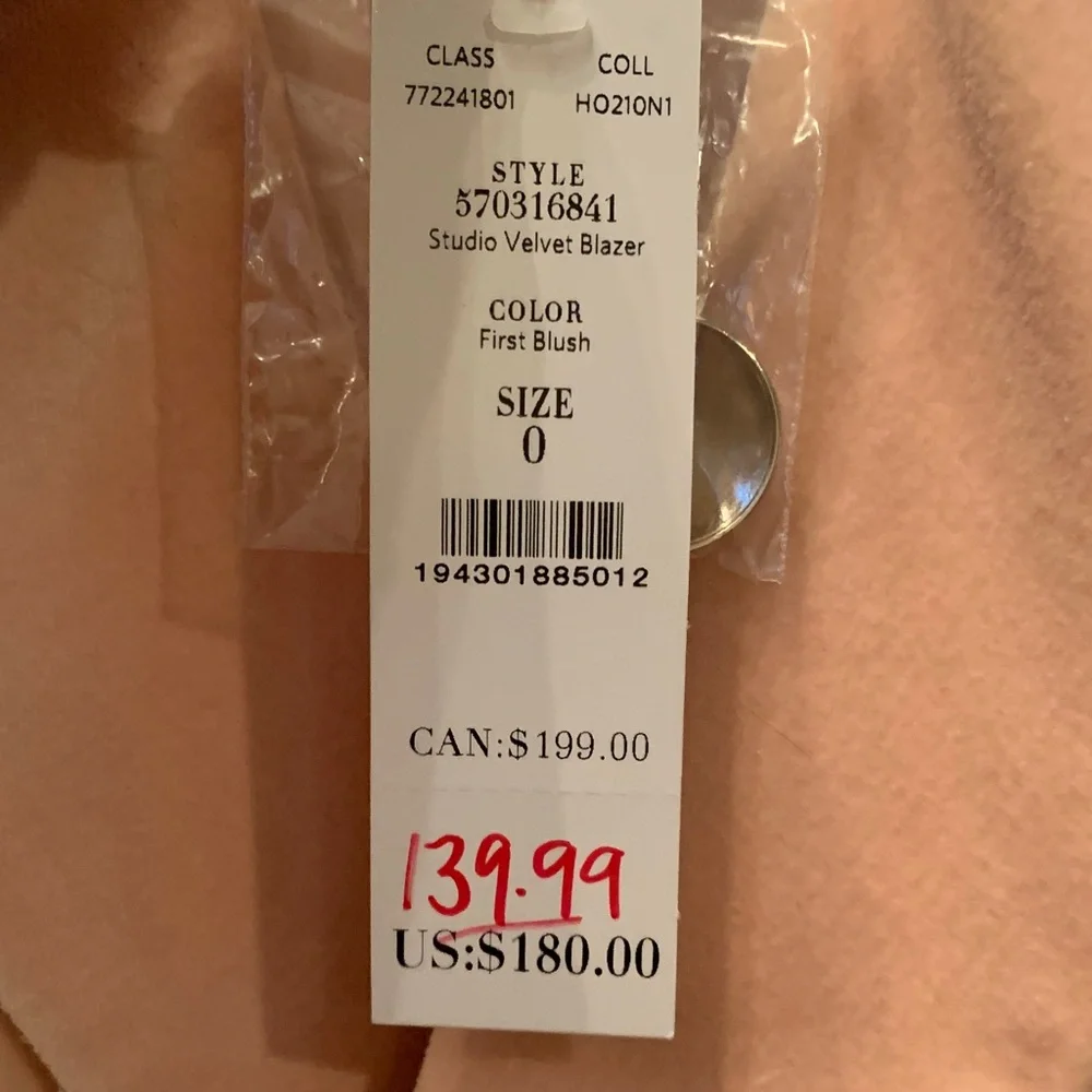 NWT White House Black Market Blush Velvet Holiday Double-Breasted Blazer 0 - Picture 3 of 11
